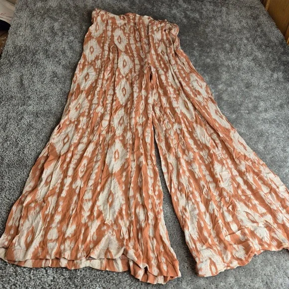 Vanilla Star Orange Ikat Wide Leg Palazzo Pants Womens Large Rayon Boho - Picture 1 of 9